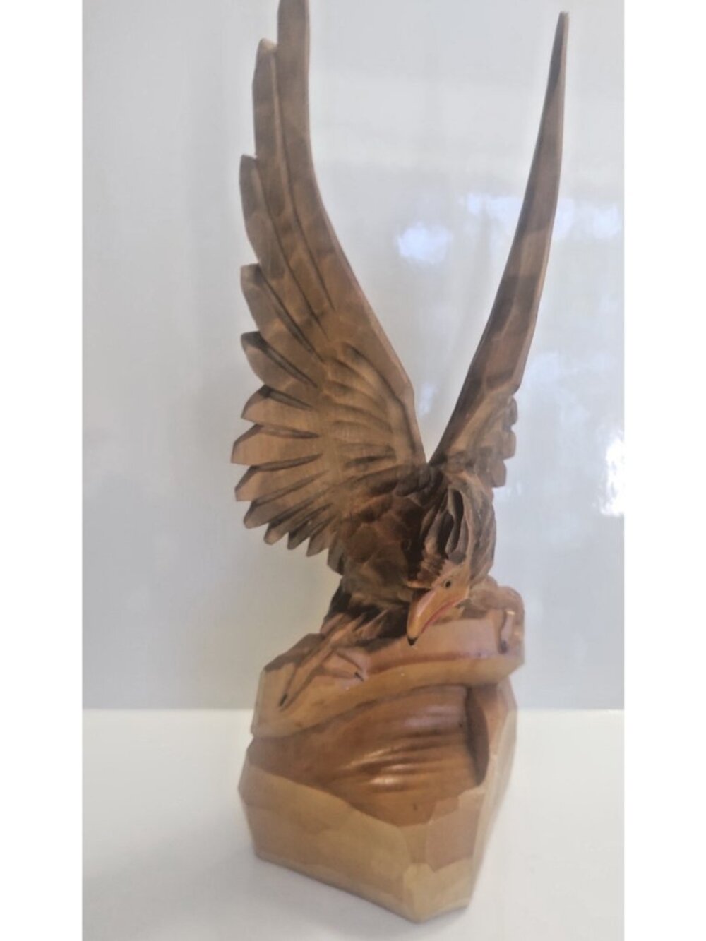 Vintage Wooden Hand Carved Bald Headed Eagle 12" tall highly detailed Folk Art